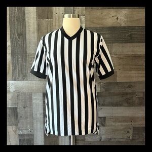 McDavid black and white striped referee jersey large soccer Halloween costume